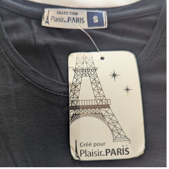 NWT Plaisir De Paris Eiffel Tower Striped Tee Black/White * Size S - Picture 2 of 7